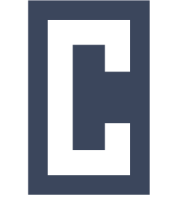A black and blue letter c with the letters in the middle